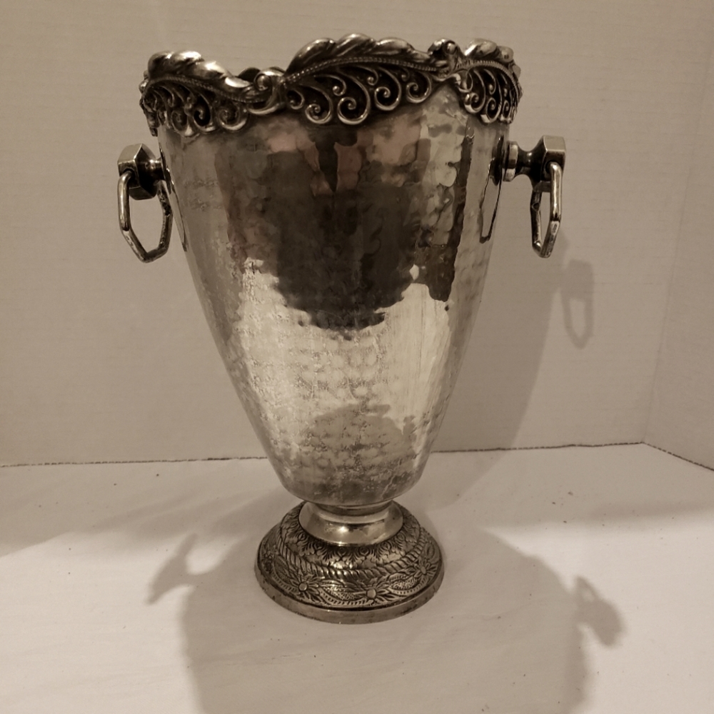 Silverplated Vase with a slight tilt. Artsy styled Laced edge vase. Rare Find.